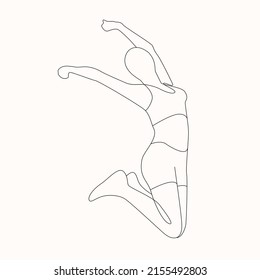 Happy Woman Jumping For Joy in continuous line art Drawing Style Vector illustration  Woman Jogging Black Line Sketch white background  Celebrating Female Silhouette Outline Drawing Jumper Girl
