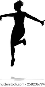 A happy woman jumping for joy in mid air silhouette person concept