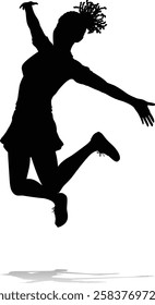 A happy woman jumping for joy in mid air silhouette person concept