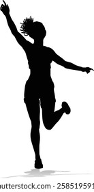 A happy woman jumping for joy in mid air silhouette person concept