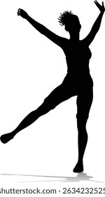 A happy woman jumping for joy in mid air silhouette person concept