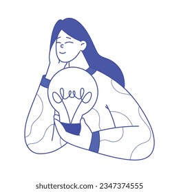 Happy Woman with Lightbulb as Business Marketing Vector Illustration