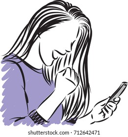 happy woman looking at cellphone vector illustration