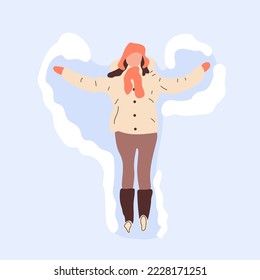 Happy Woman Making Snow Angel Flat Vector