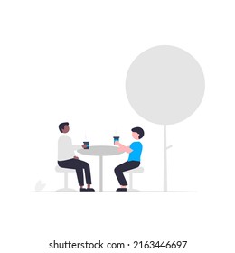 Happy woman and man coffee break time flat illustration design