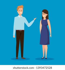 happy woman and man with hairstyle and elegant clothes