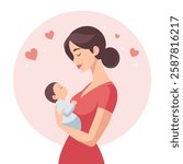 Happy woman with newborn baby, mother holding her baby in her arms.. Flat style illustration