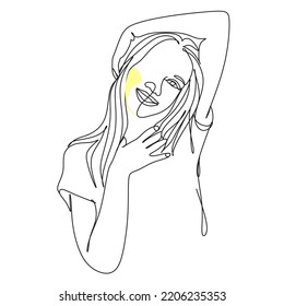 Happy woman one line. Successful professional and beautiful business women line drawing.Vector art line.
