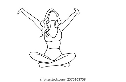 Happy woman outline continuous line art drawing isolated on white background. Positive line art. Vector illustration	