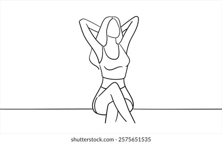 Happy woman outline continuous line art drawing isolated on white background. Positive line art. Vector illustration	