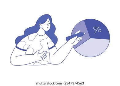 Happy Woman with Pie Chart and Pencil as Business Marketing Vector Illustration