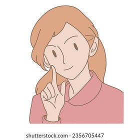 Happy woman raising index finger, showing idea want something more or again, pointing up with finger number one. Hand drawn flat cartoon character vector illustration.