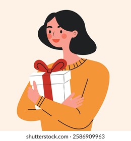 Happy Woman Receiving a Gift from a Friend