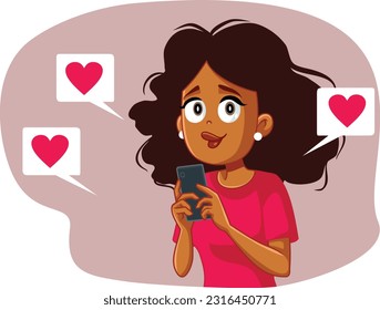 
Happy Woman Receiving Love and Appreciation Online Vector Cartoon Illustration. Social media influencer receiving positive feedback online
