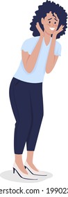 Happy woman semi flat color vector character. Smiling girl figure. Full body person on white. Pleasure and joy feelings isolated modern cartoon style illustration for graphic design and animation