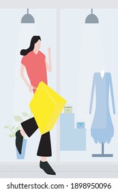 Happy woman shopping at the mall. concept vector