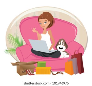 Happy Woman shopping online .Internet 