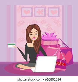 Happy Woman shopping online .Internet Shopping 