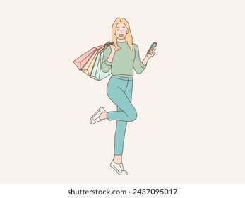 happy woman shopping vector illustration