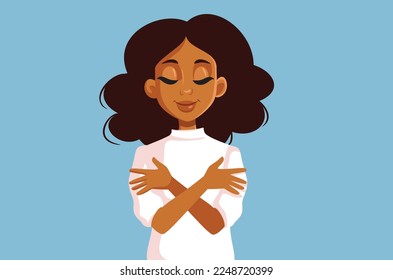 
Happy Woman Showing Self-Acceptance and Self Love Vector Cartoon Illustration. Girl  finding her inner self feeling more confident and accepting with her persona

