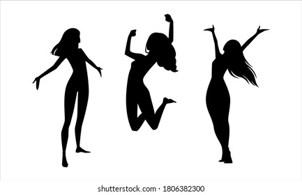 Happy woman silhouettes. Vector illustration.