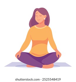 Happy Woman Sit in Yoga Asana Meditation Pose Vector Illustration