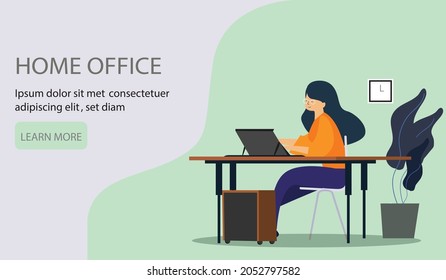 Happy woman sitting on sofa with laptop. Can use for backgrounds, infographics, hero images. Flat style modern vector illustration.
