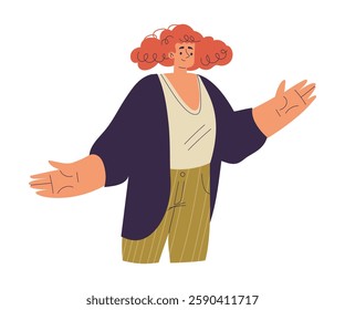 Happy Woman Stand with Open Arms as Welcome Hug Gesture Vector Illustration