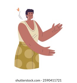 Happy Woman Stand with Open Arms as Welcome Hug Gesture Vector Illustration