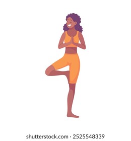 Mujer feliz de pie en Yoga Asana Pose Ilustración vectorial