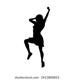 HAPPY woman standing with hand side view, isolated vector silhouette