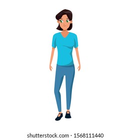 happy woman standing icon over white background, vector illustration