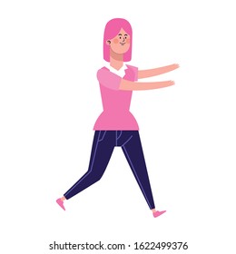 Happy woman standing icon over white background, colorful design, vector illustration