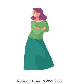 Happy Woman Standing and Talking to Somebody Vector Illustration