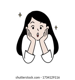 Happy woman surprised, amazed expression, hand-drawn style vector illustration.