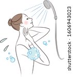 happy woman taking shower with gel