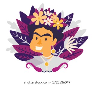 Happy Woman With Unibrow Vector Illustration