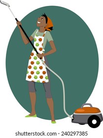 Happy woman with a vacuum cleaner