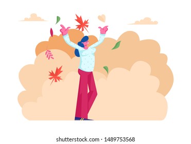 Happy Woman Walking Park Throw Falling Stock Vector (Royalty Free ...