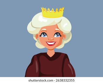 
Happy Woman Wearing a Gold Crown Smiling Feeling Cheerful. Beautiful princess from the royal family looking elegant and charming 