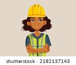 
Happy Woman Wearing a Hardhat and Construction Vest Vector Illustration. Female engineer standing smiling with confidence and optimism
