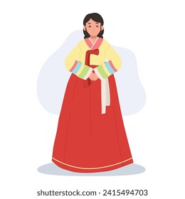 Happy Woman Wearing Korean Traditional Dress Hanbok.