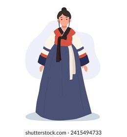 Mujer feliz usando Hanbok vestido tradicional coreano.