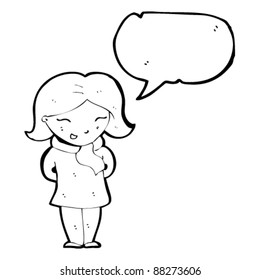 happy woman in winter clothes talking cartoon