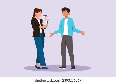 Happy woman at work areas in corporate agency. Teamwork concept. Colored flat vector illustration isolated.