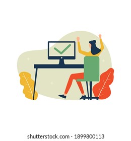 Happy woman work done illustration, business woman