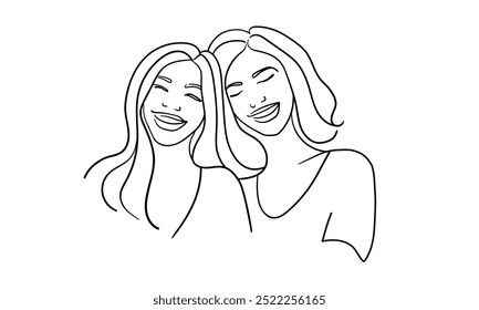 Dibujo continuo del arte de la línea de las mujeres felices aislado en el fondo blanco. Esbozo de novias felices. Ilustración vectorial