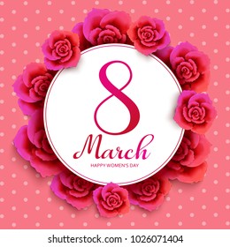 Happy woman's day 8 March with roses. Wallpaper, flyers, invitation, posters, brochure, banners. Vector illustration