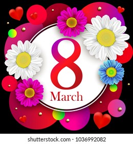 Happy woman's day 8 March with flowers. Wallpaper, flyers, invitation, posters, brochure banners Vector illustration