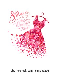 Happy woman's day! 8 March holiday. Dress of pink rose petals